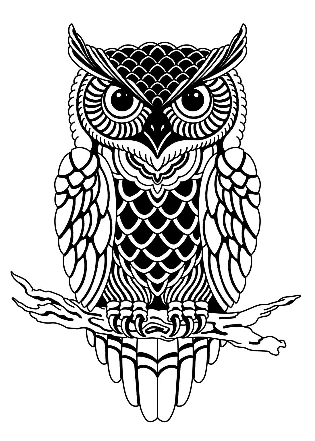Owl 001 Classic Traditional leather tooling pattern black shaded reference by 21GRAMS