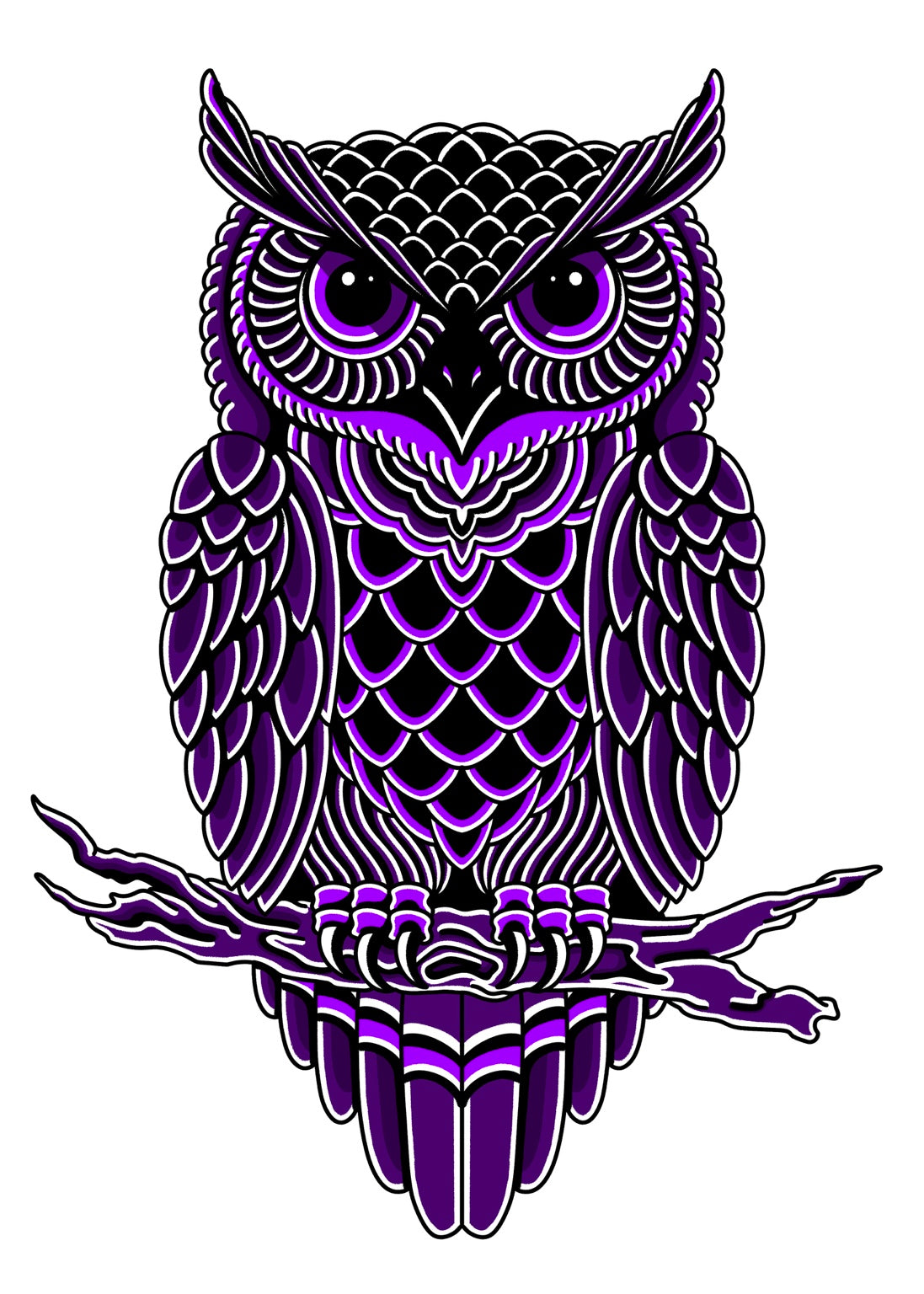 Owl 001 Classic Traditional leather tooling pattern color reference by 21GRAMS