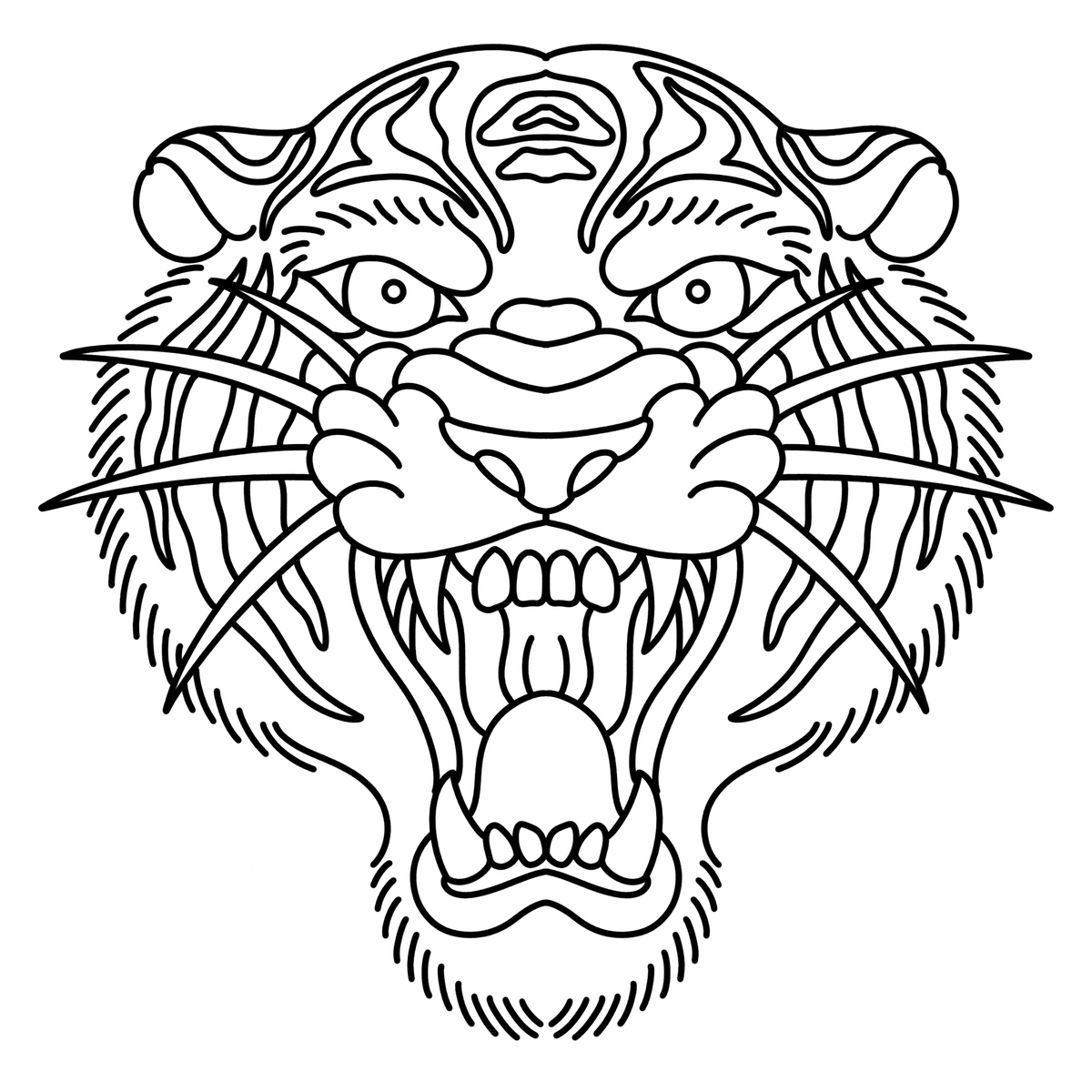 Tiger 001 Classic Traditional leather tooling pattern clean linework by 21GRAMS
