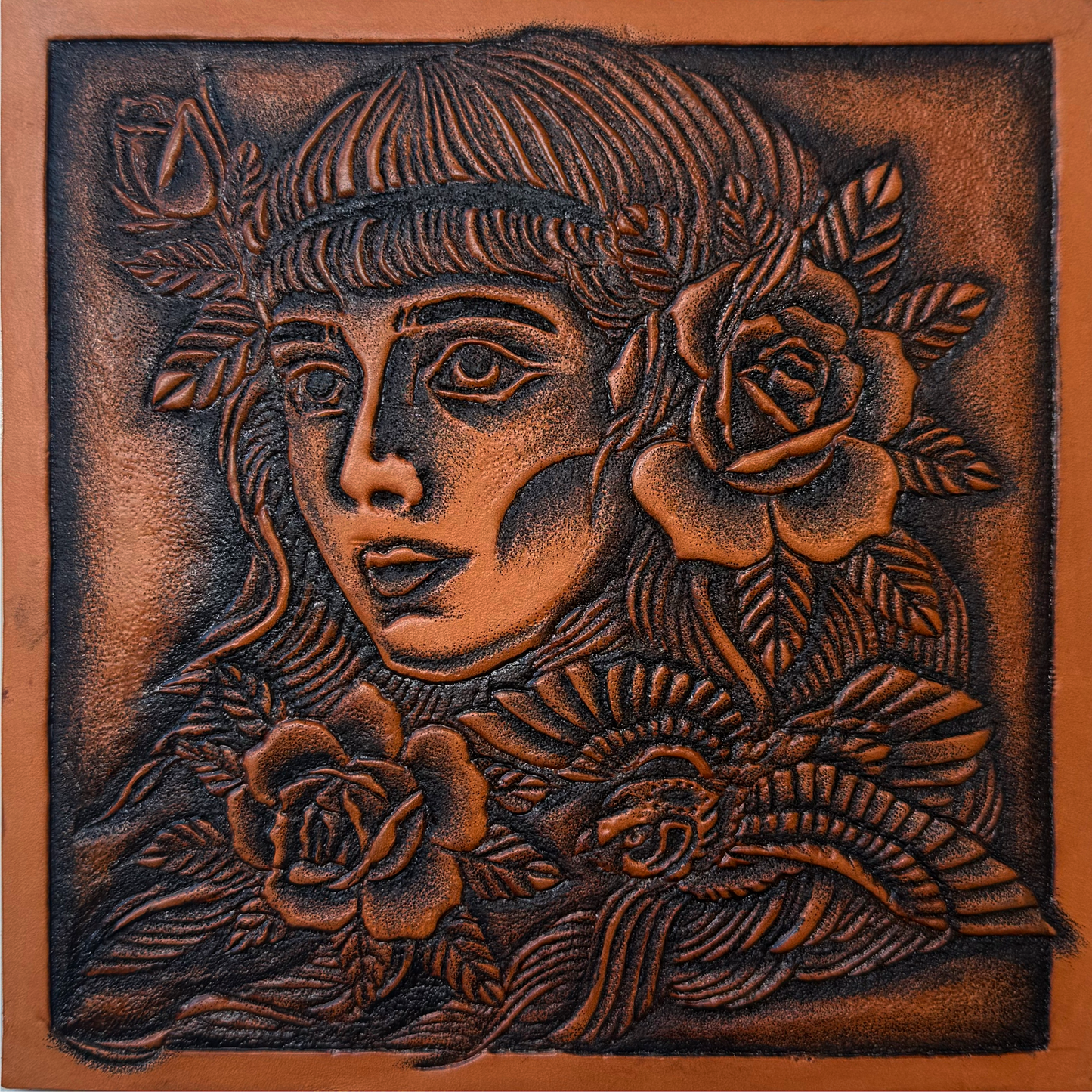 INDIE GIRL Leather Artwork – Original Hand Tooled Tattoo Art by 21GRAMS