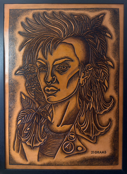 PUNK GIRL Original Leather Artwork – Tattoo Style Art by 21GRAMS
