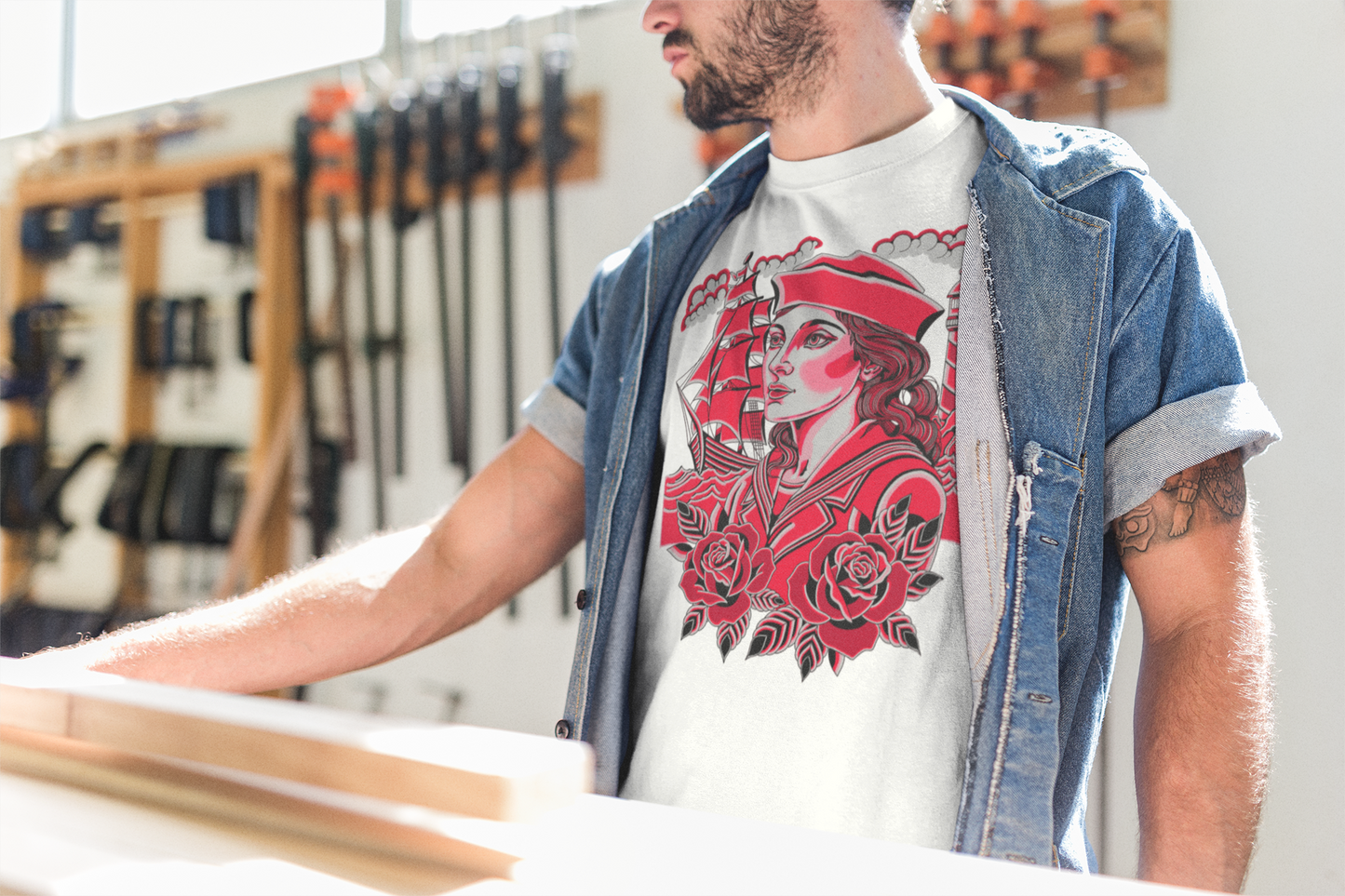 Sailor Girl T-Shirt – Nautical Tattoo Style Graphic Tee by 21GRAMS