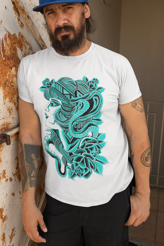 Cobra Girl T-Shirt – Tattoo Style Graphic Tee by 21GRAMS