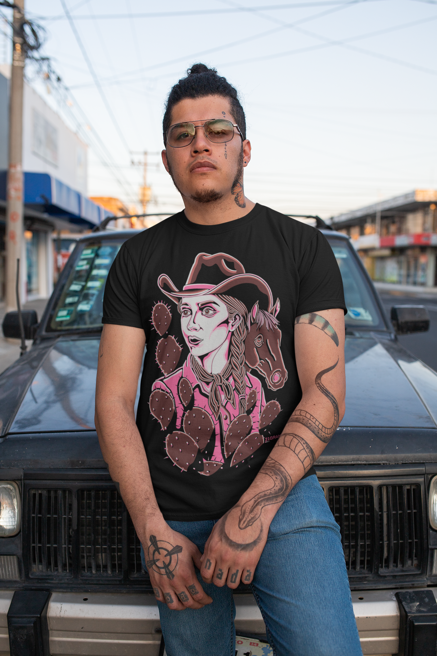 COWGIRL T-Shirt – Western Tattoo Style Graphic Tee by 21GRAMS